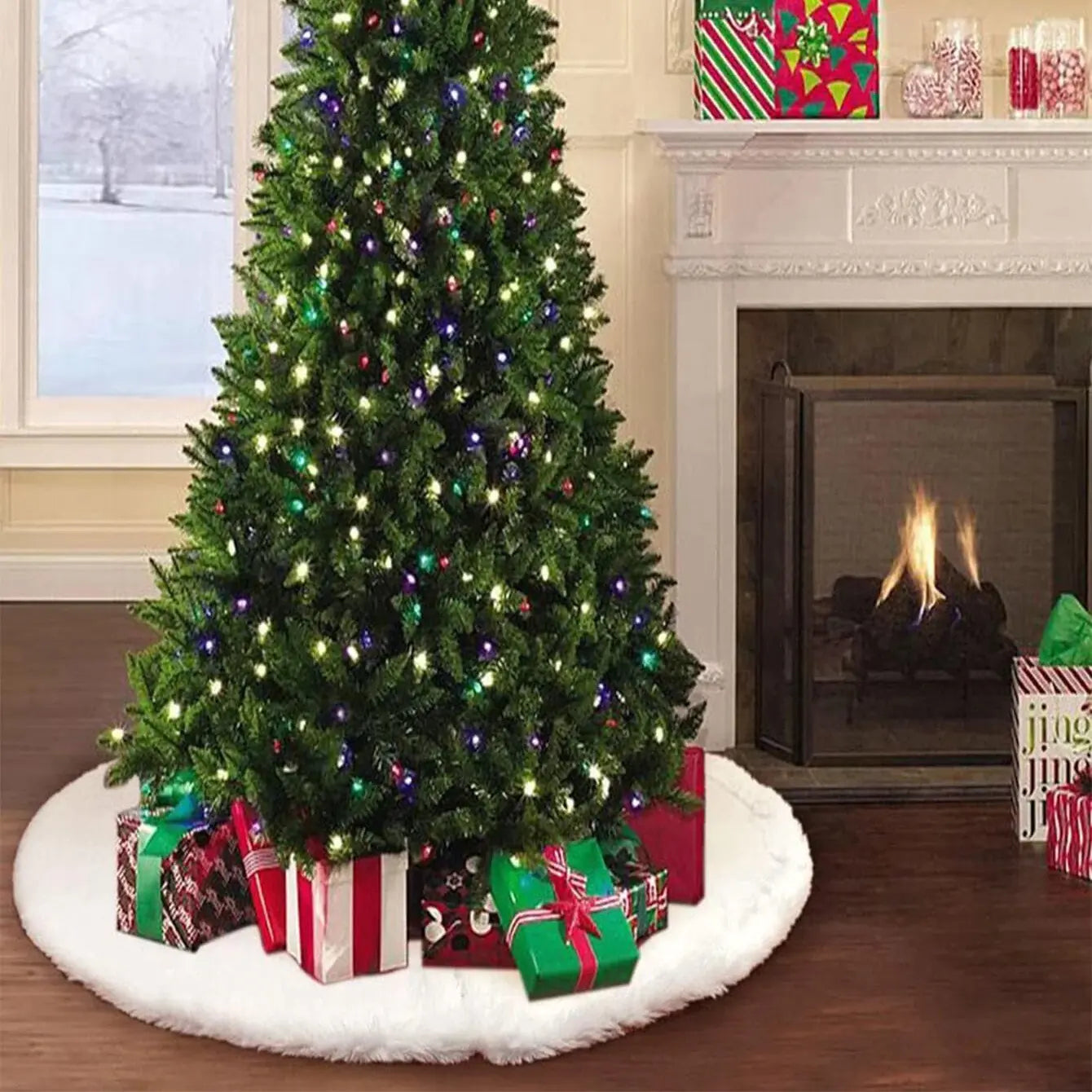 Christmas Tree Decoration with Plush White Skirt